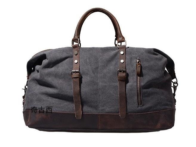 Men's Waxed Canvas Leather Weekender Travel Bag