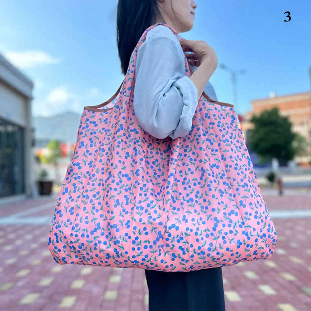 Reusable Eco Shopping Tote Bag with Floral Pattern - Large Capacity Waterproof Grocery Bag for Women