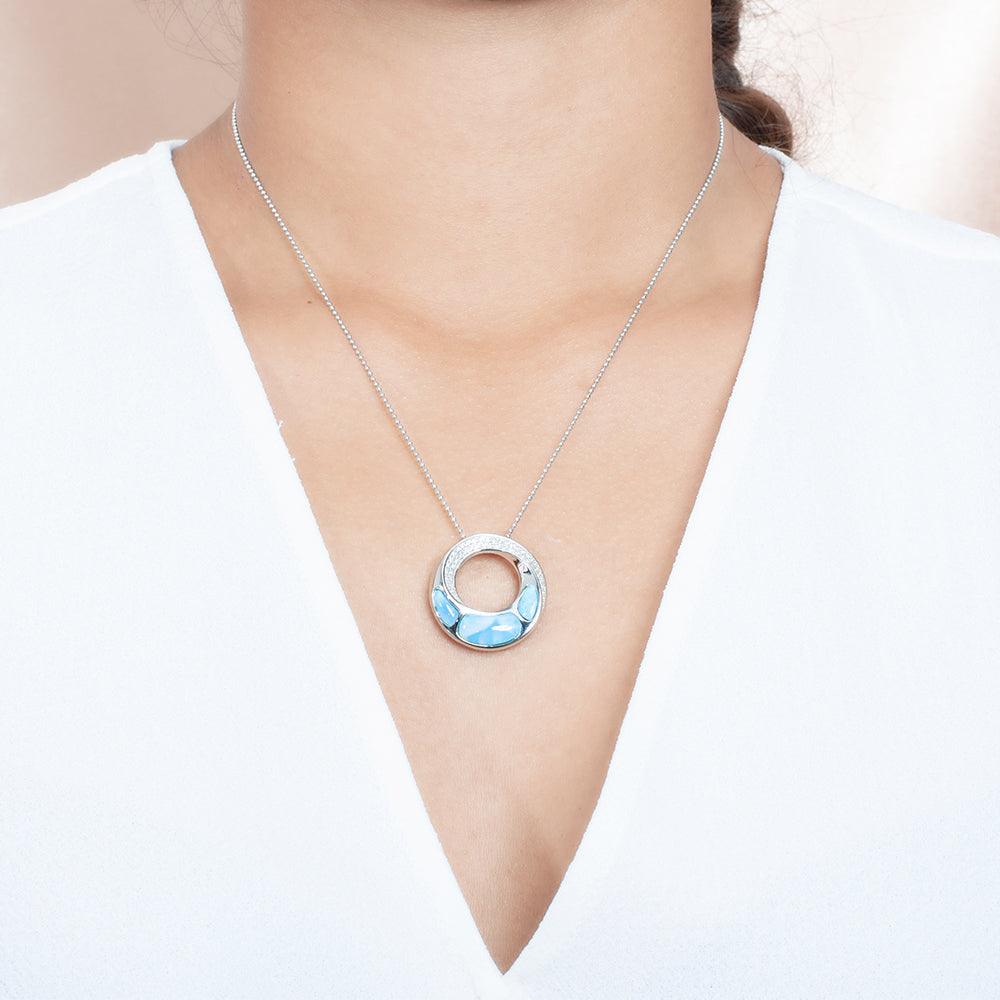 Larimar Kanaloa Infinity Pendant - 925 Sterling Silver with Larimar & Topaz