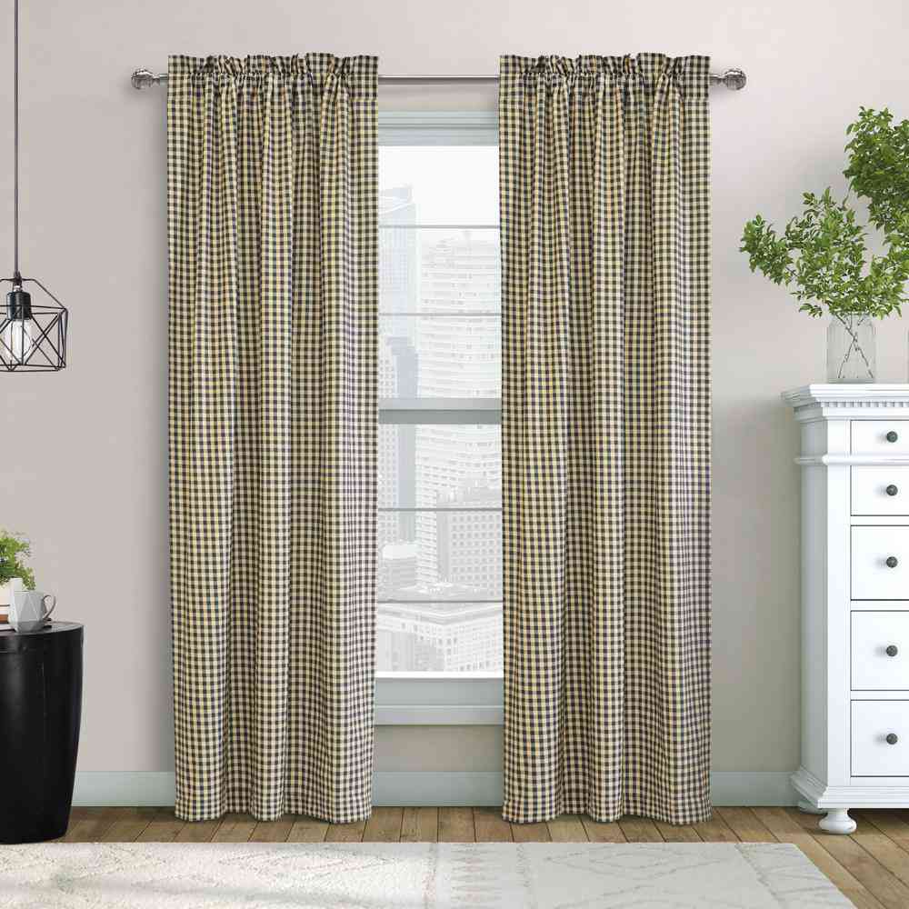 Thermalogic Checkmate Energy Efficient Room Darkening Mini Check Curtain Panel Pair - Navy