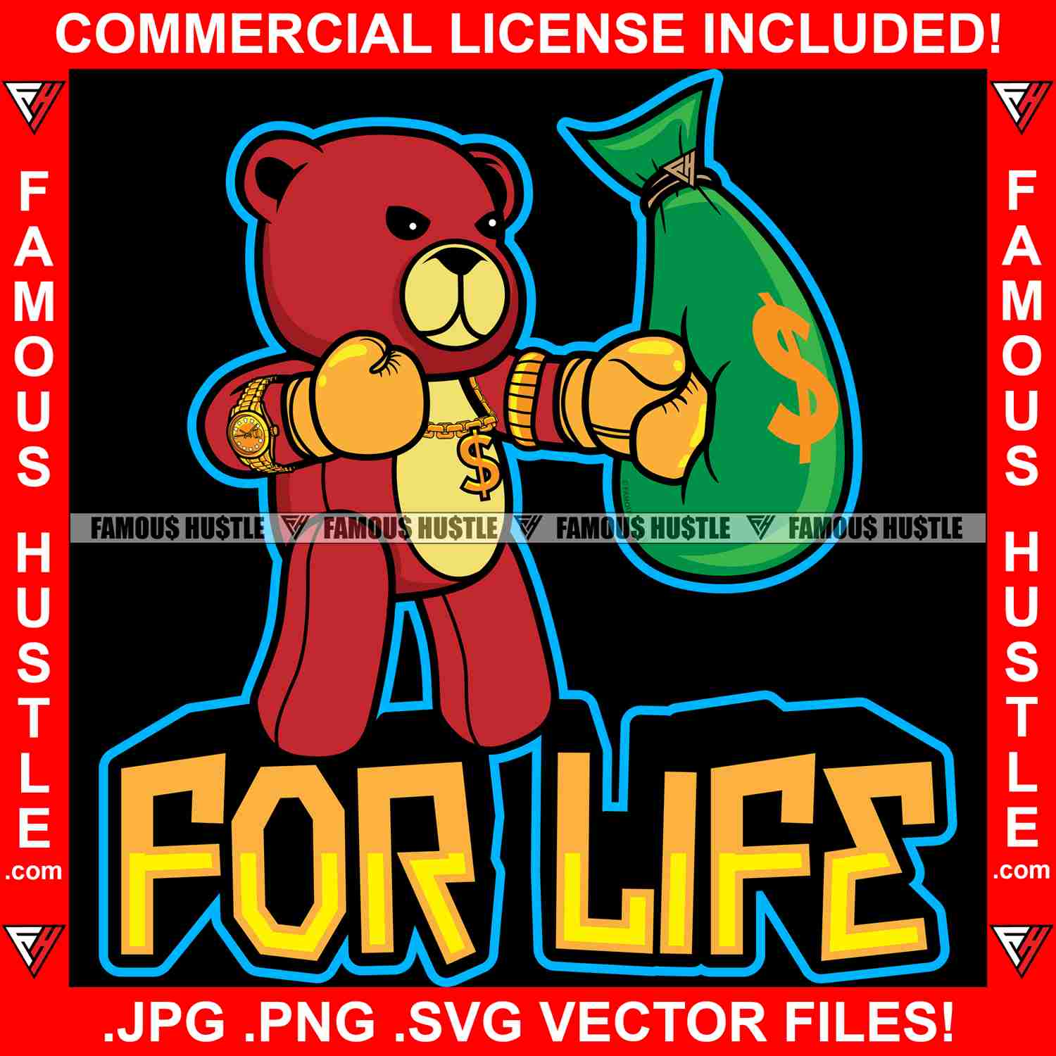 Hip Hop Gangster Boxer Teddy Bear Graphic Design T-Shirt Print Digital Download