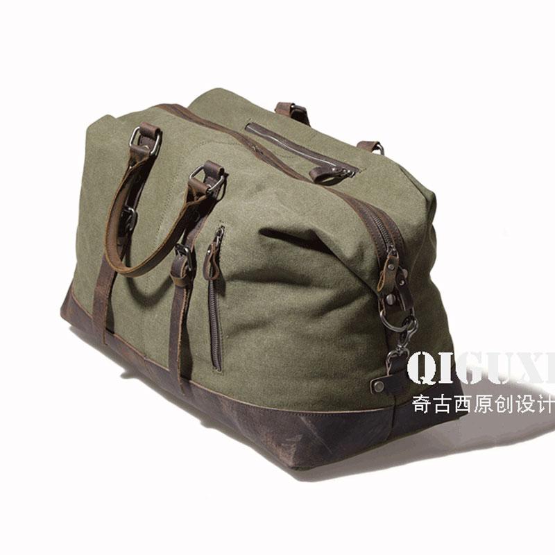 Men's Waxed Canvas Leather Weekender Travel Bag