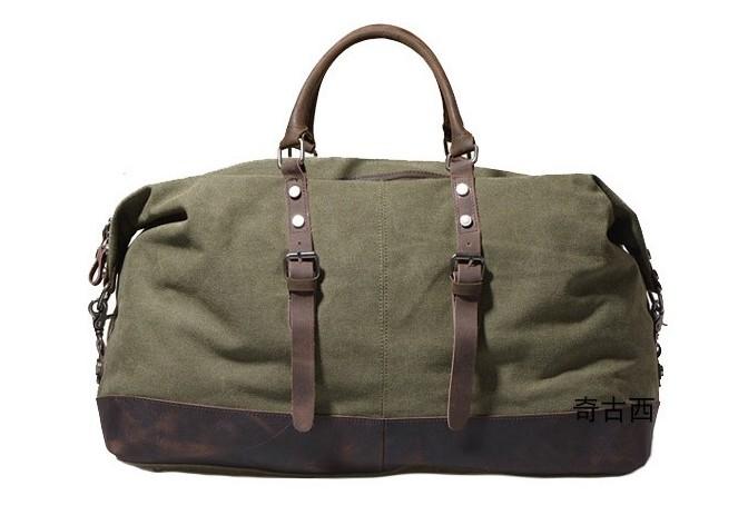 Men's Waxed Canvas Leather Weekender Travel Bag