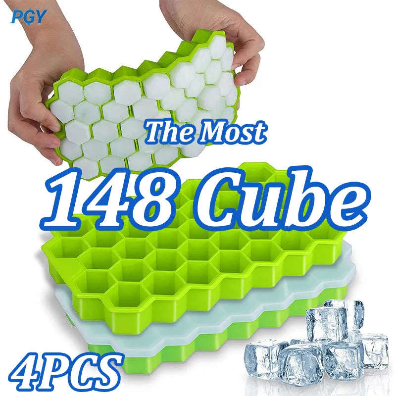 Silicone Ice Cube Mold - 148 Cube Large-capacity Tray, BPA Free, Food Grade, Reusable Lids for Kitchen & Bar
