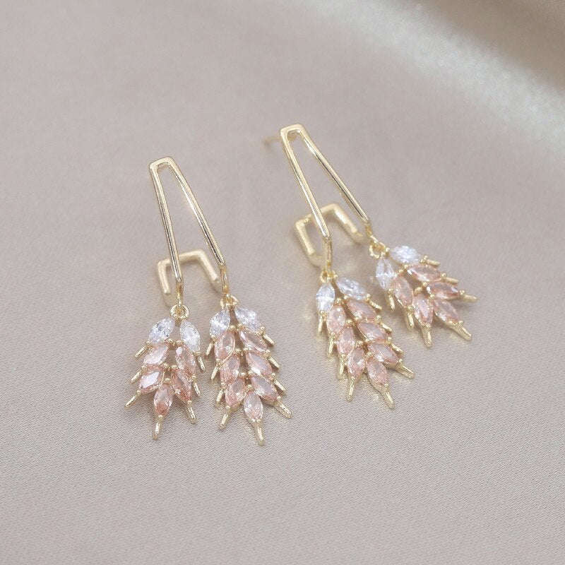 Elegant 14K Gold Plated Double Wheat Ear Pendant Earrings for Women