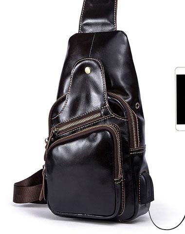 Genuine Leather Cool Chest Bag Sling Bag Crossbody Bag Travel Bag Hiking Bag For Men