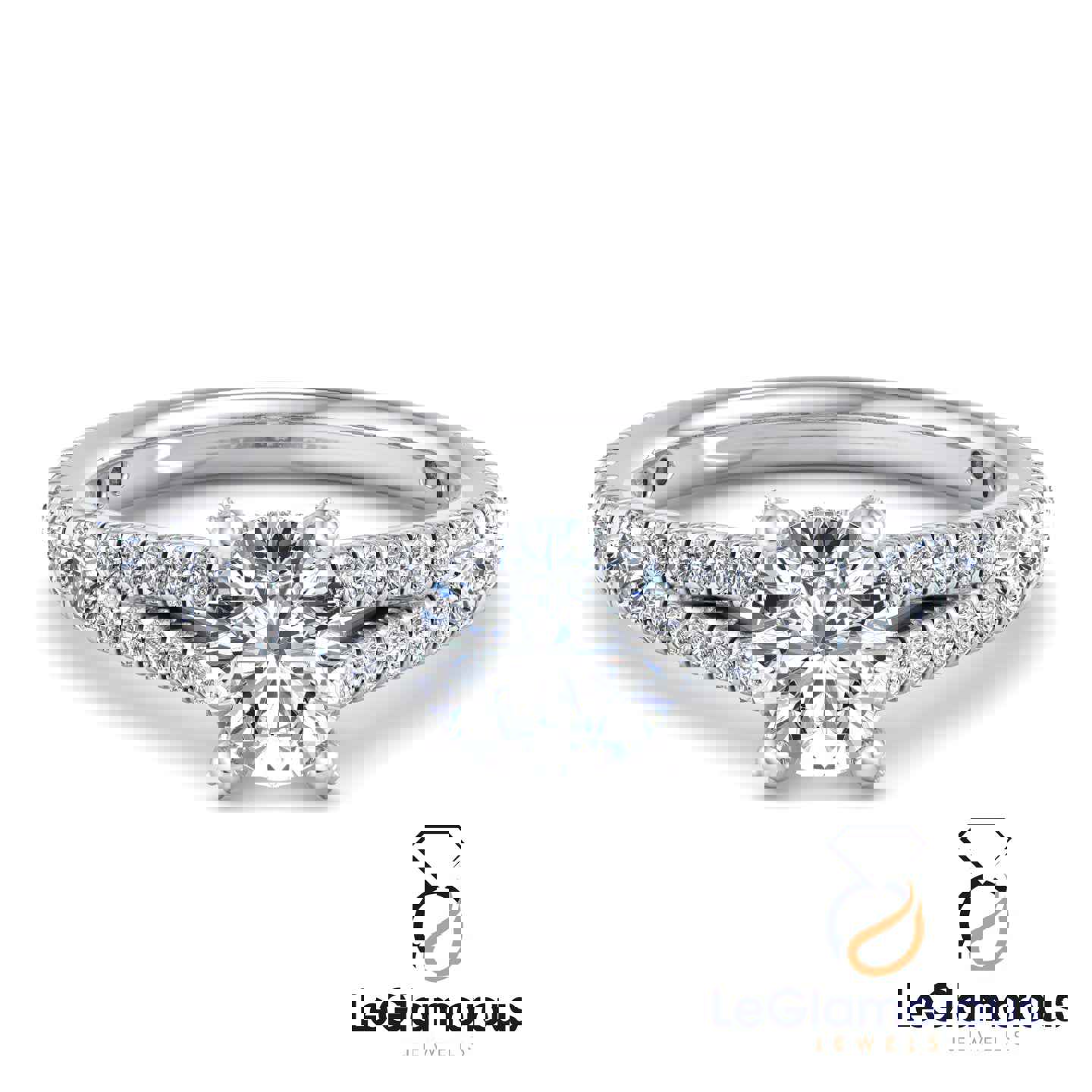 Round Cut Double Band Pave Style Engagement Ring with 2.00 Carat Lab Grown Diamond