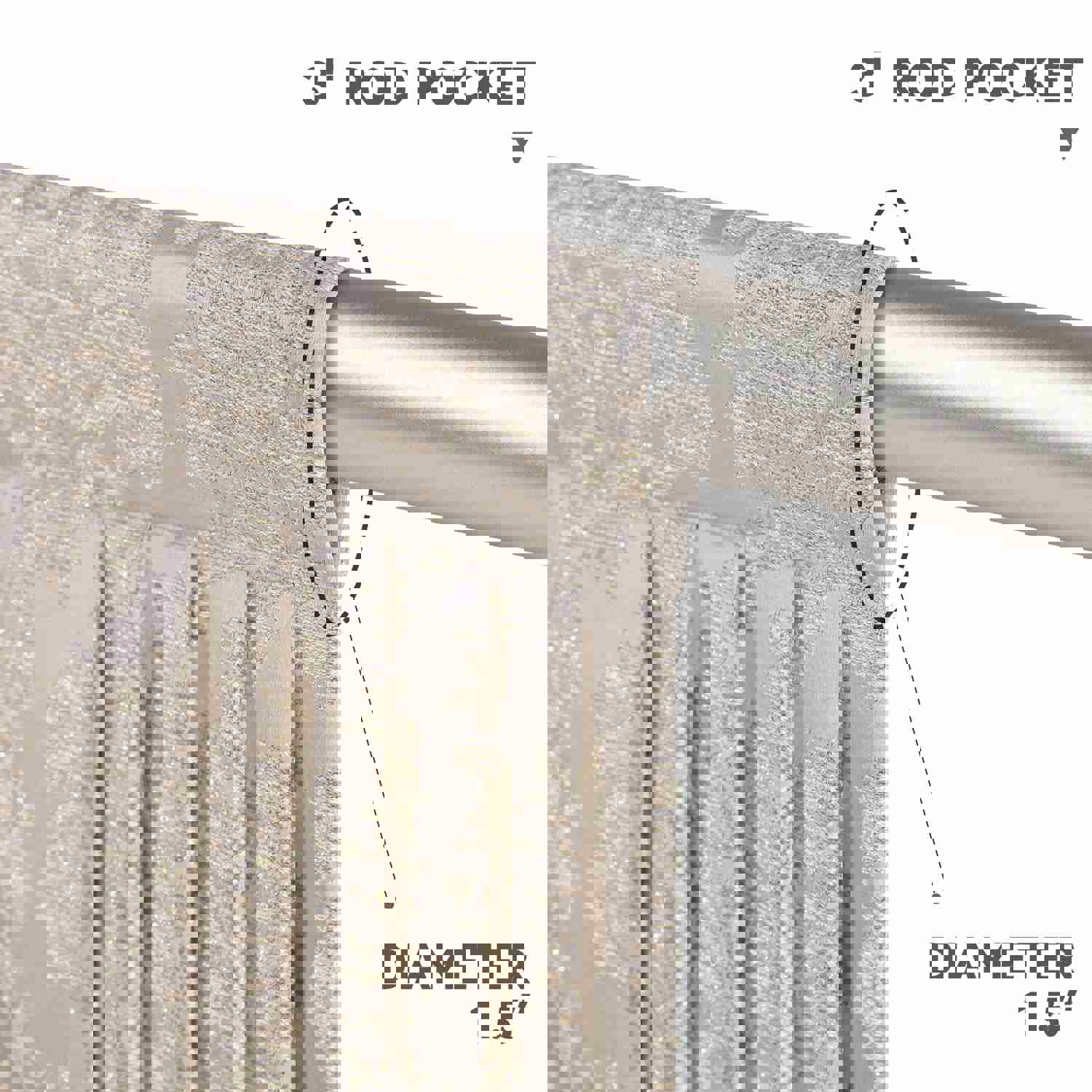 Elysee Swag Valance - Glossy Beige Silver with Gold Glitter Embroidered Waterfall Valance