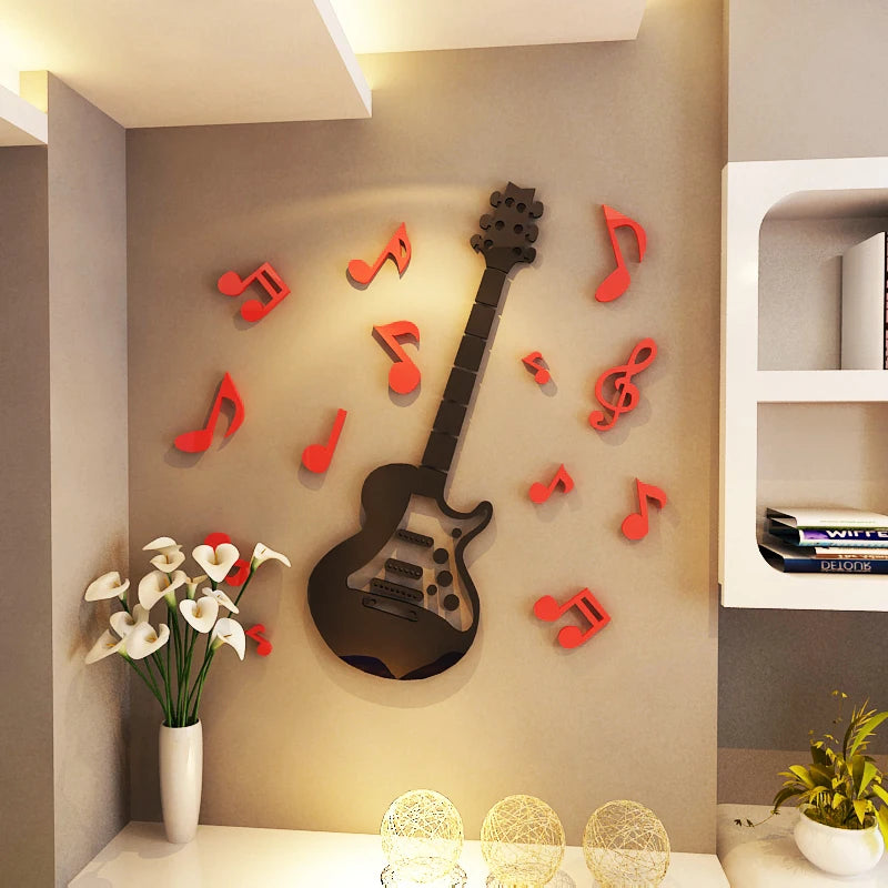 3D Acrylic Guitar Wall Stickers for Music Room, Band Practice, and Home Decor