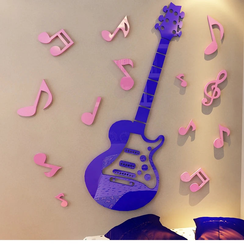 3D Acrylic Guitar Wall Stickers for Music Room, Band Practice, and Home Decor