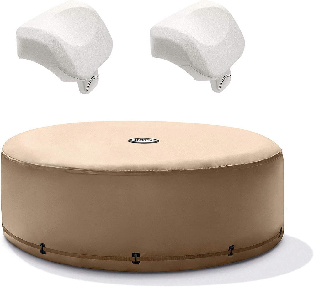 Intex PureSpa Energy Efficient Inflatable Hot Tub Cover with 2 Premium Headrests