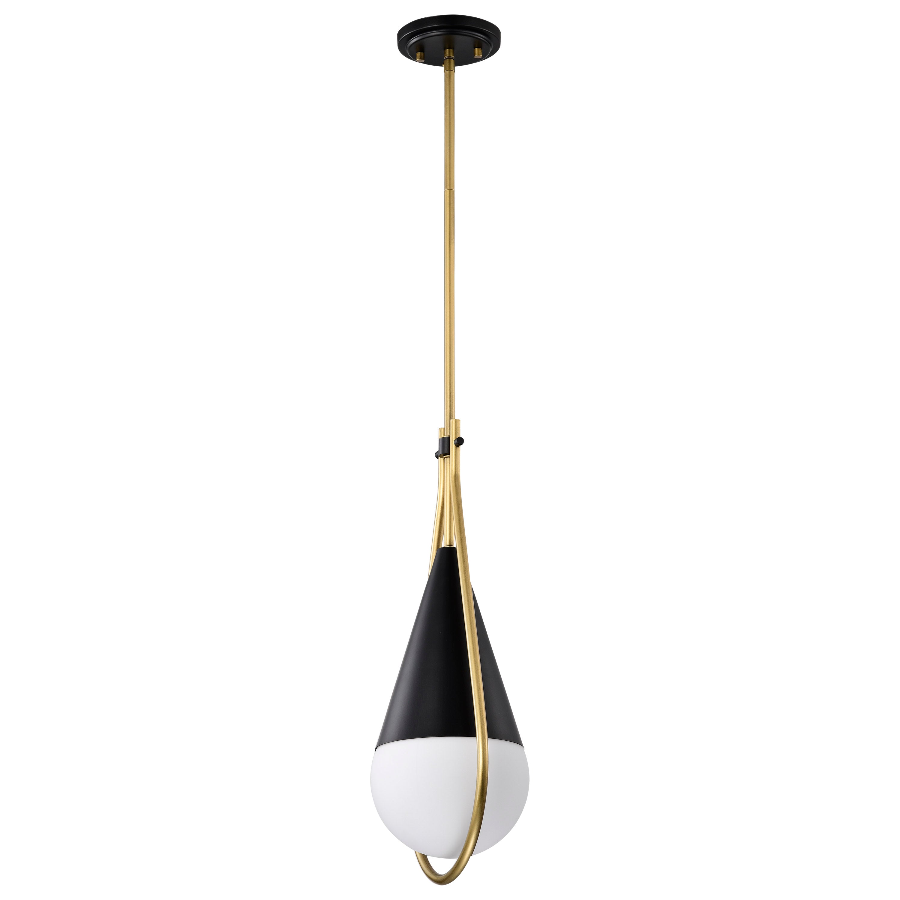 SATCO/NUVO Admiral 1 Light Pendant 6 Inch Matte Black And Natural Brass Finish White Opal Glass (60-7902)