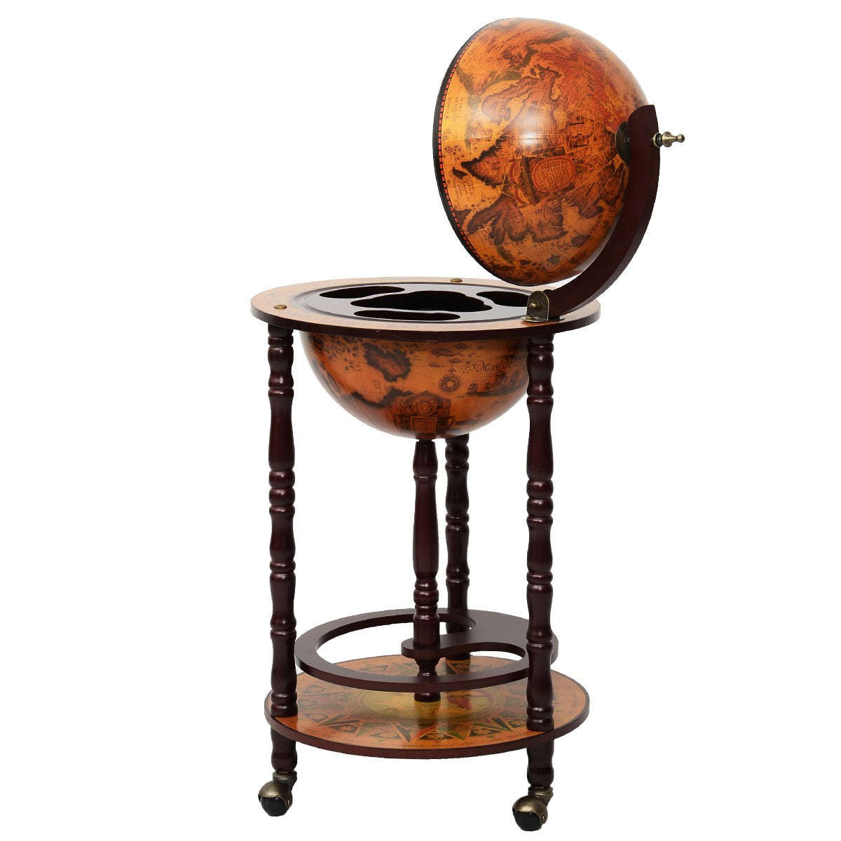 36 Wood Globe Wine Bar Stand 16th Century Italian Rack Liquor Bottle Shelf