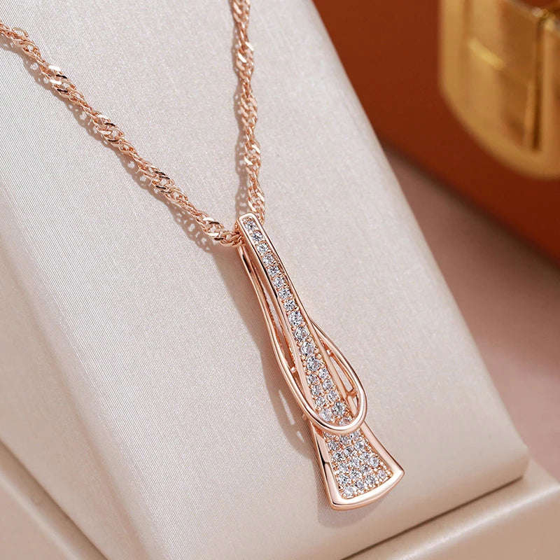 Triangle Pendant Women Necklace - Rose Gold Fashion Jewelry for Wedding & Party