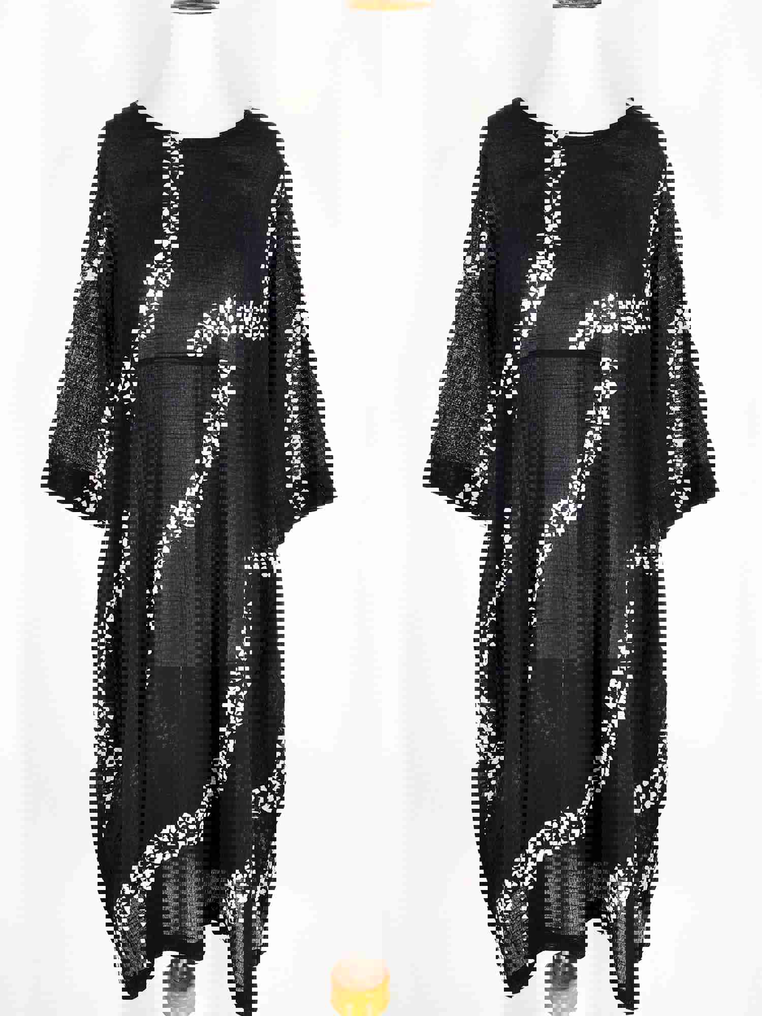 Back Button Dress - Square Stream Print - Black