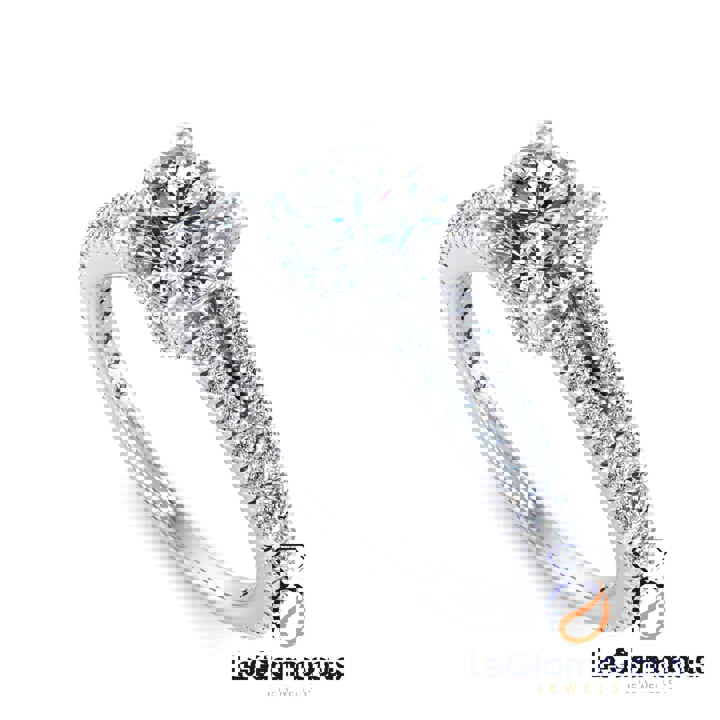 Round Cut Double Band Pave Style Engagement Ring with 2.00 Carat Lab Grown Diamond