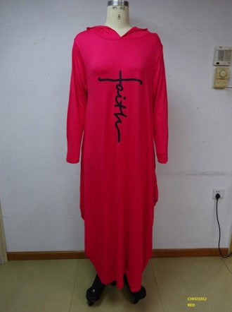 CHH-21052 - Long Sleeve Faith Knit Maxi Dress with Hoodie (6-PCS PRE-PACK, Assorted Colors)