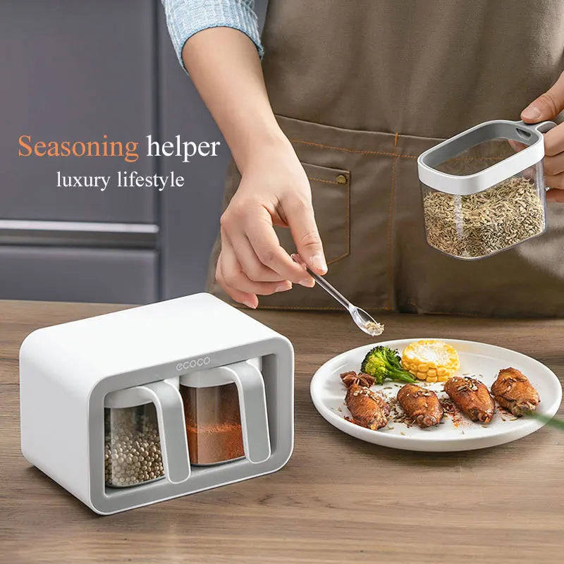 SRline Wall Mount Spice Rack Organizer Set with Sugar Bowl, Salt Shaker, and Seasoning Containers