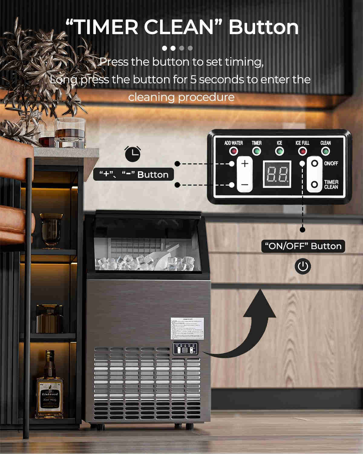 Costzon Commercial Ice Maker, Built-In Stainless Steel, 110LBS/24H, 33LBS Storage (Silver)