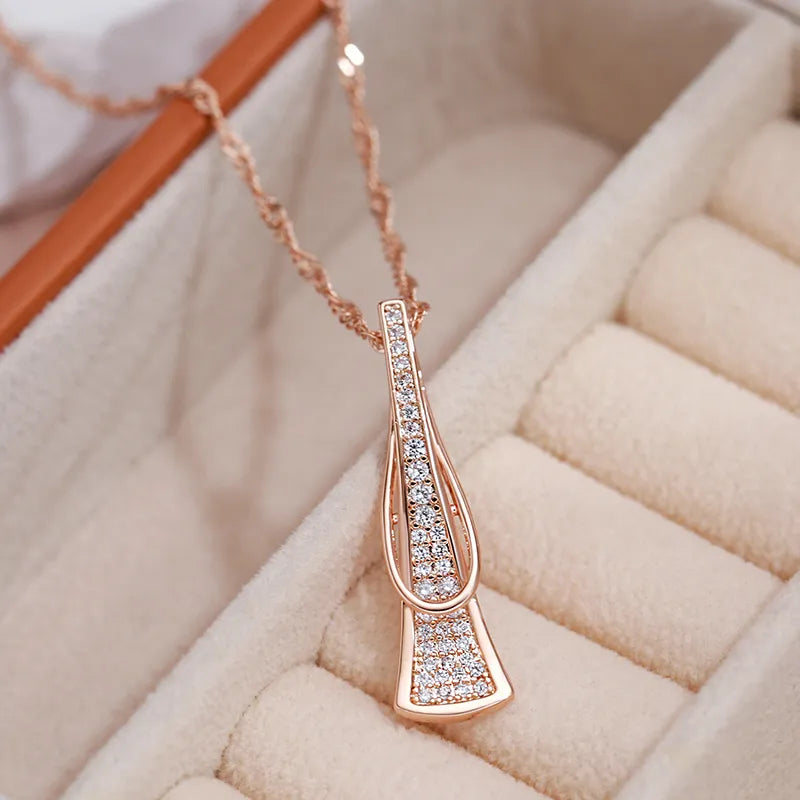 Triangle Pendant Women Necklace - Rose Gold Fashion Jewelry for Wedding & Party