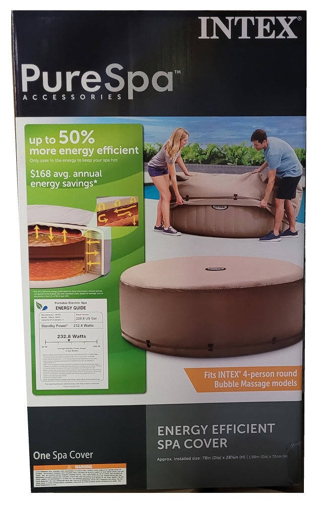 Intex PureSpa Energy Efficient Inflatable Hot Tub Cover with 2 Premium Headrests