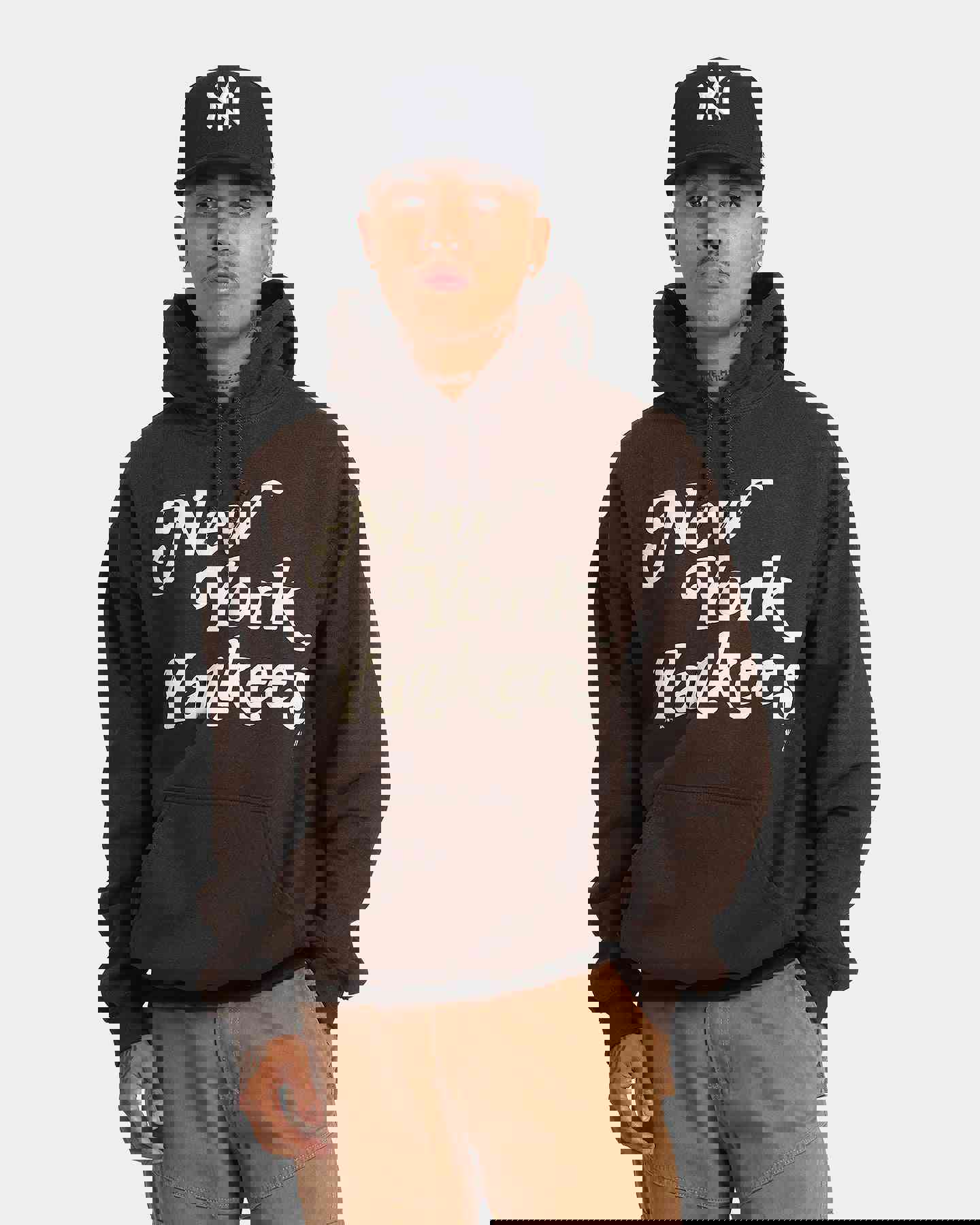 Majestic Athletic New York Yankees Team Stack Script Hoodie Dark Chocolate