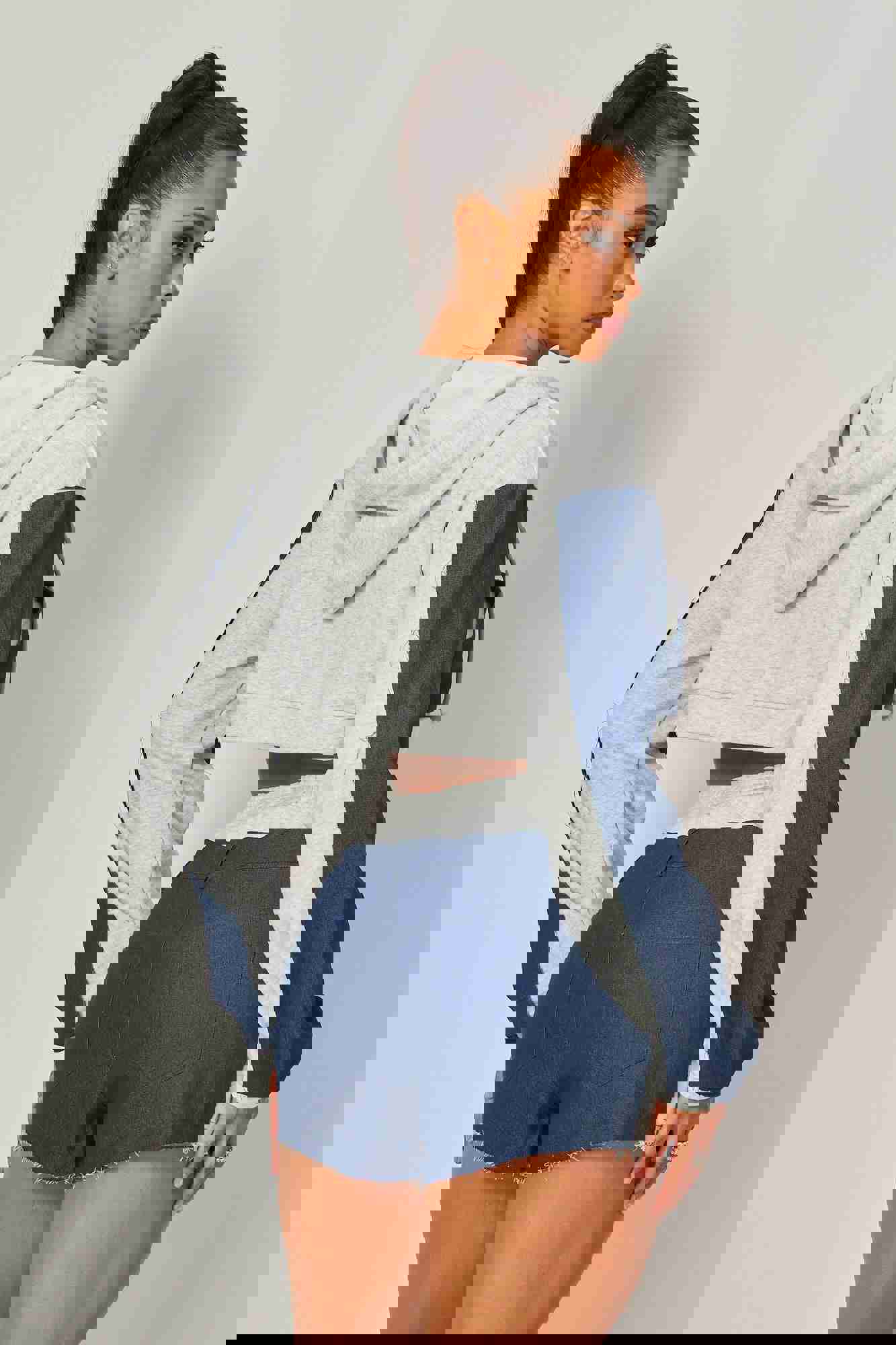 Daniela Denim Contrast Crop Hoodie & Shorts Set