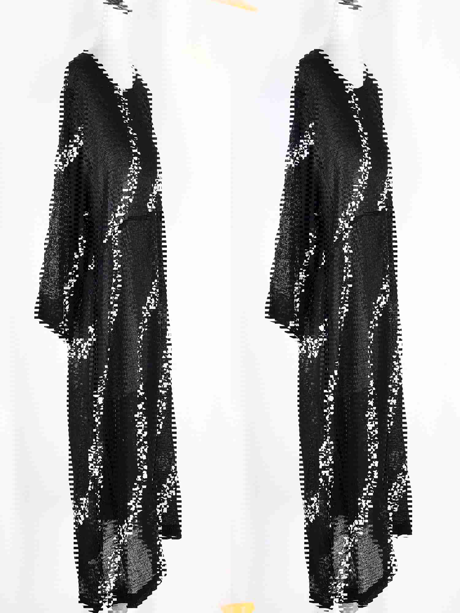 Back Button Dress - Square Stream Print - Black