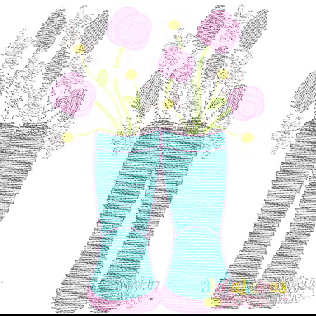 Rain Boots with Flowers-Sketch Embroidery Design