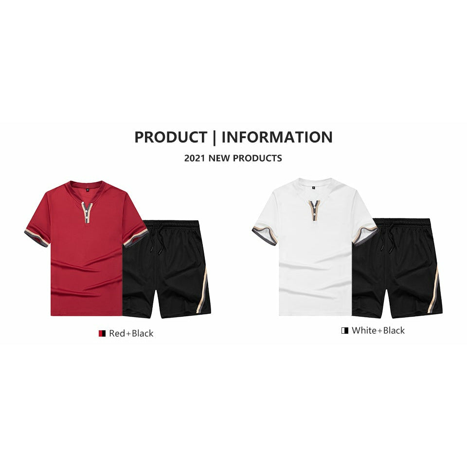 Men's Casual Sportswear 2-Piece Set - Breathable Summer Short Sleeve Shirt & Shorts