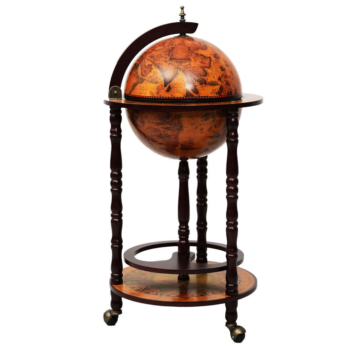 36 Wood Globe Wine Bar Stand 16th Century Italian Rack Liquor Bottle Shelf