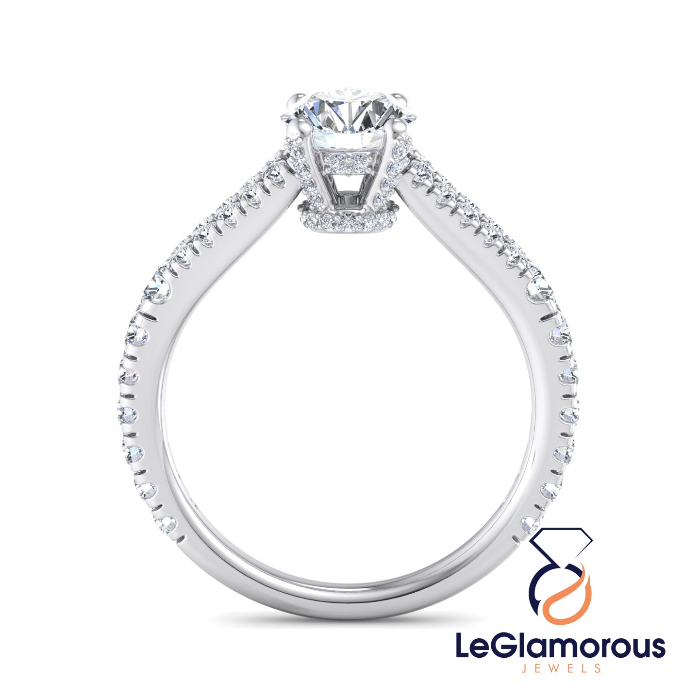 Round Cut Double Band Pave Style Engagement Ring with 2.00 Carat Lab Grown Diamond
