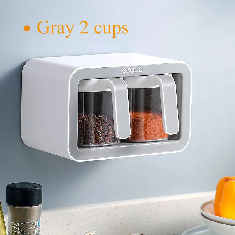 SRline Wall Mount Spice Rack Organizer Set with Sugar Bowl, Salt Shaker, and Seasoning Containers