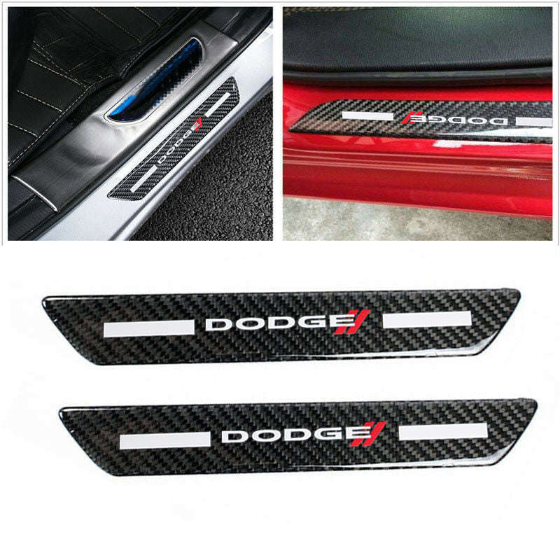 Dodge Carbon Fiber Car Door Welcome Plate Sill Scuff Cover Decal Sticker 4pc Set