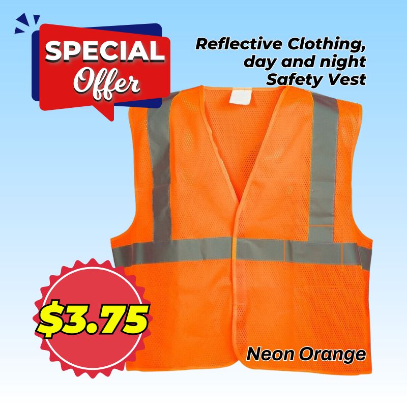Reflective Safety Vest - Neon Orange for Day and Night Visibility