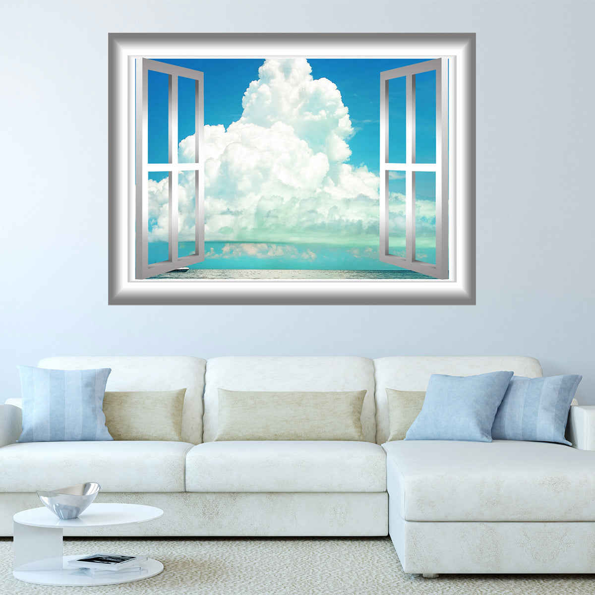 Clouds Window Frame Peel and Stick Vinyl Wall Decal