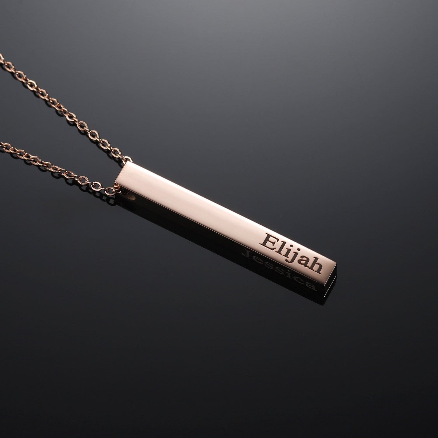 Engraved 3D Bar Necklace - 925 Sterling Silver with CZ Stones