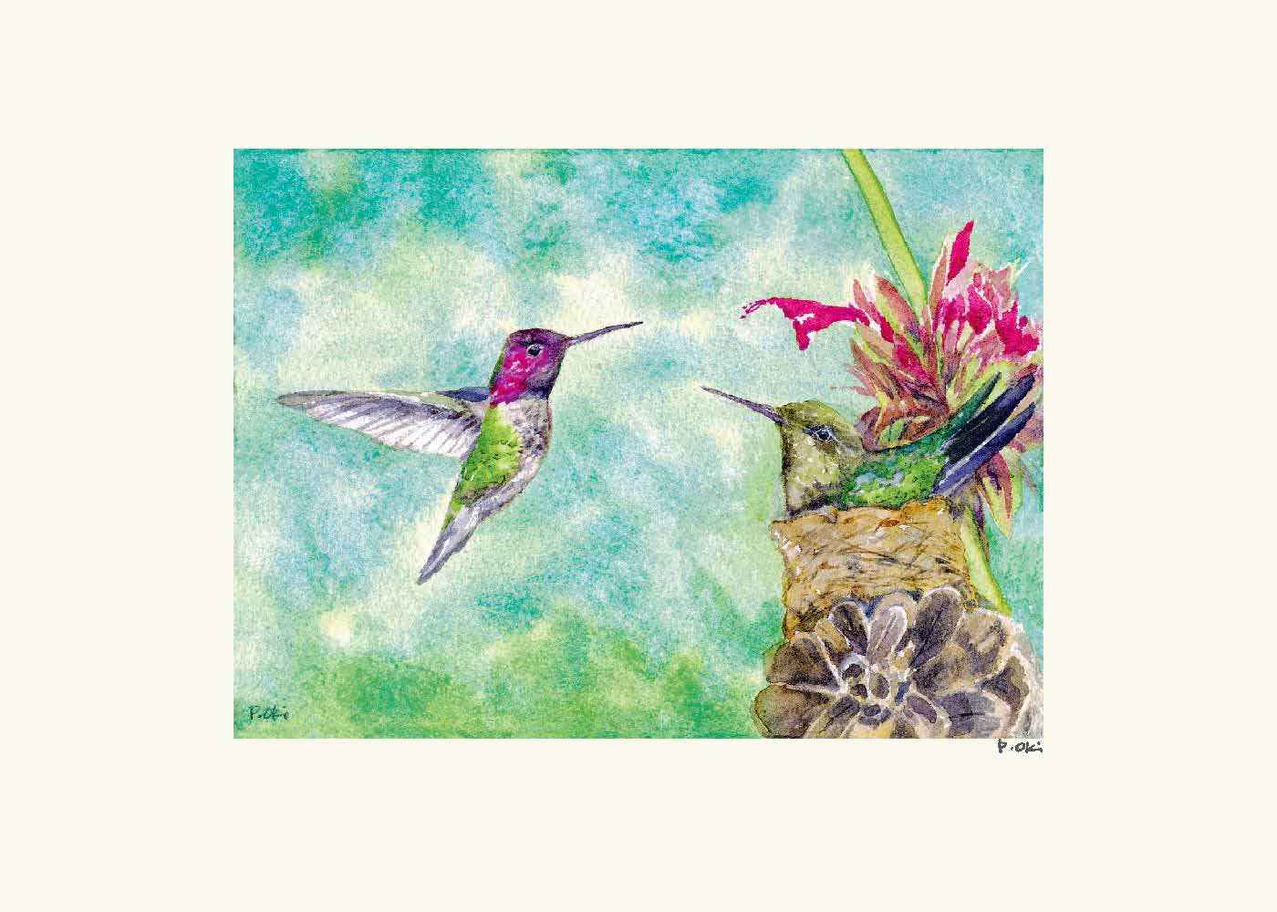 A Pair of Annas Hummingbird Note Card - A7 Landscape Folded with Matching Envelope