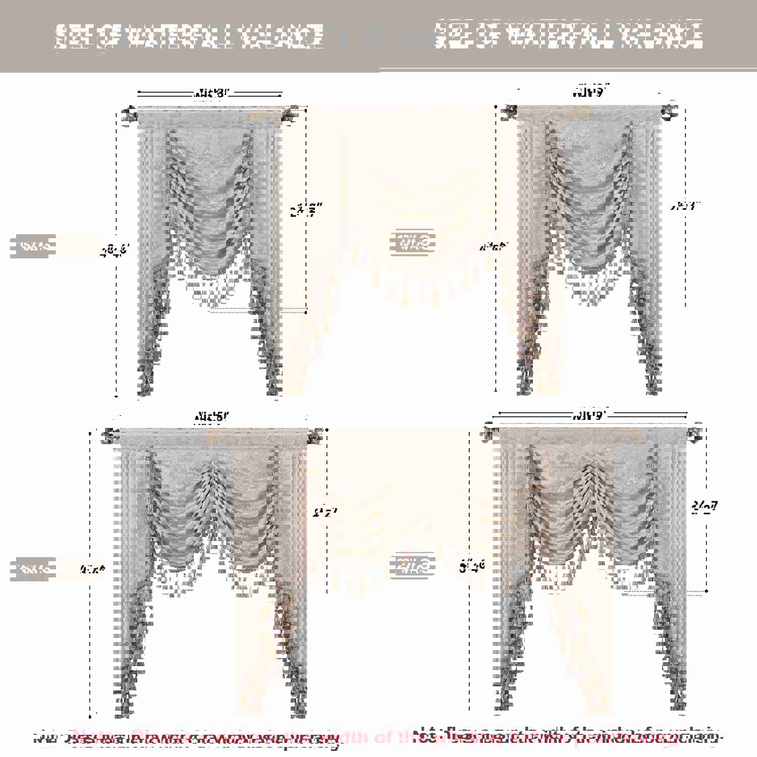 Elysee Swag Valance - Glossy Beige Silver with Gold Glitter Embroidered Waterfall Valance