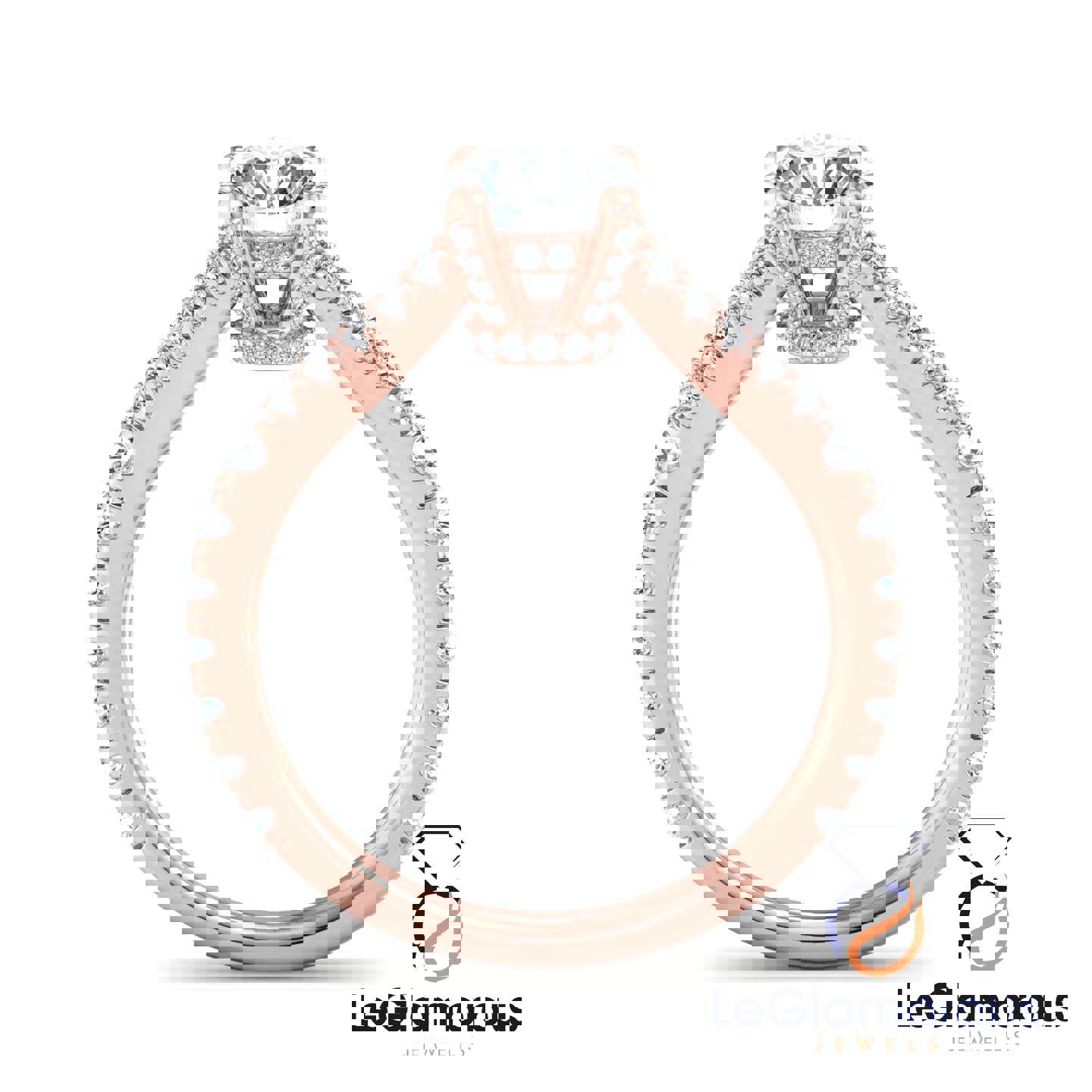 Round Cut Double Band Pave Style Engagement Ring with 2.00 Carat Lab Grown Diamond