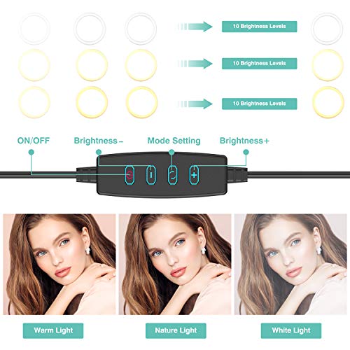 10 Selfie Ring Light with Tripod Stand & Phone Holder for Live Stream/Makeup, Dimmable LED Camera Beauty Ring Light for YouTube TikTok/Photography