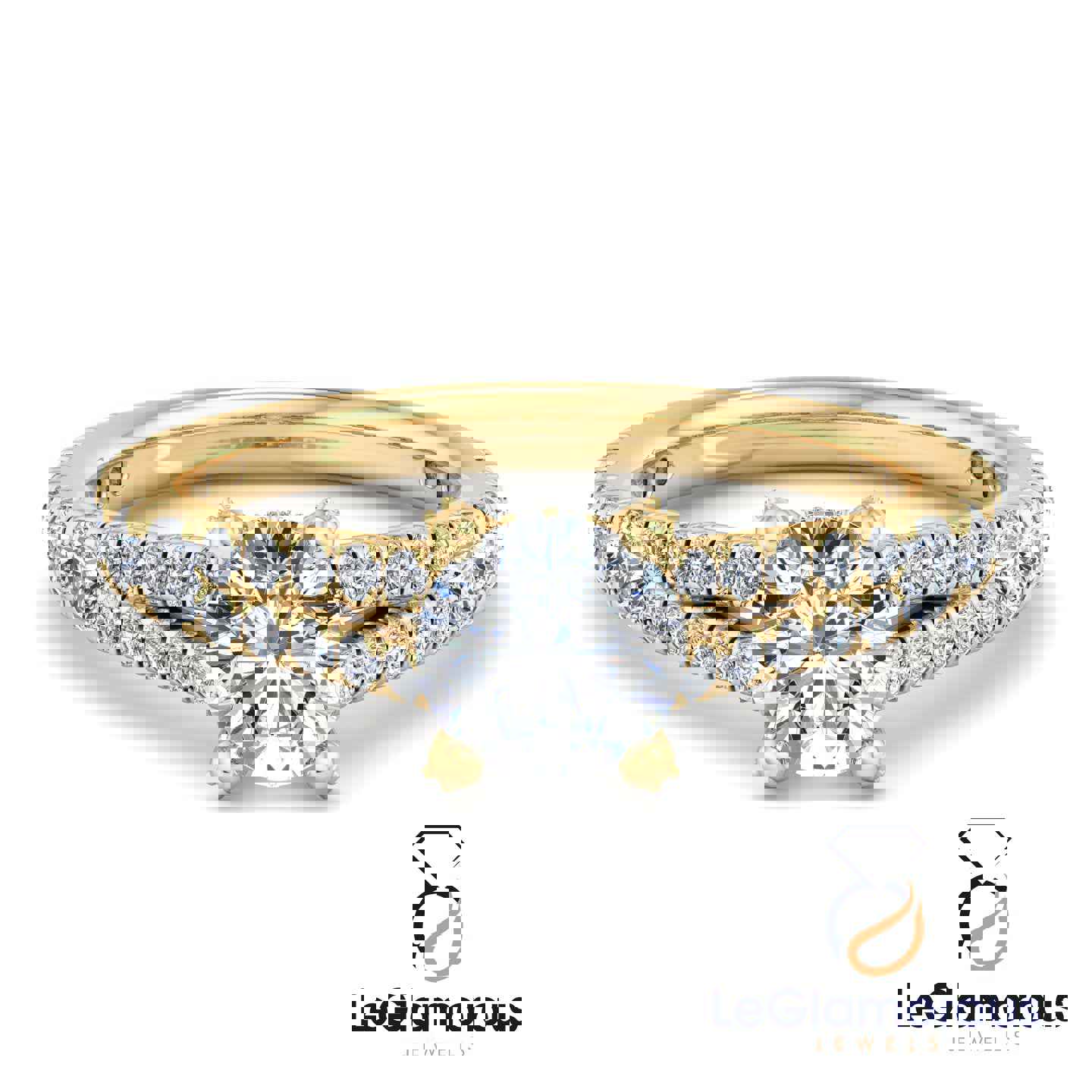 Round Cut Double Band Pave Style Engagement Ring with 2.00 Carat Lab Grown Diamond