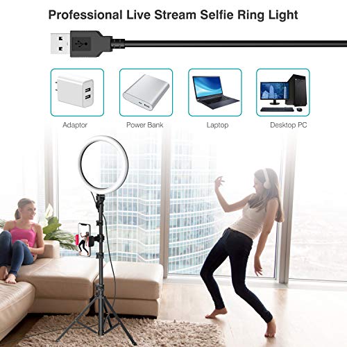 10 Selfie Ring Light with Tripod Stand & Phone Holder for Live Stream/Makeup, Dimmable LED Camera Beauty Ring Light for YouTube TikTok/Photography