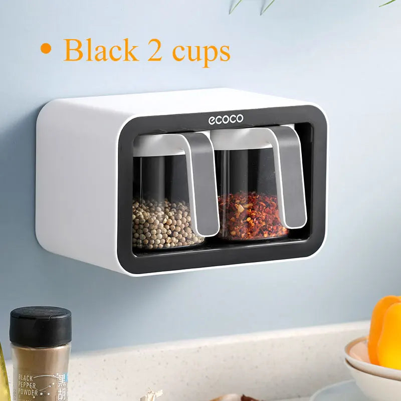SRline Wall Mount Spice Rack Organizer Set with Sugar Bowl, Salt Shaker, and Seasoning Containers