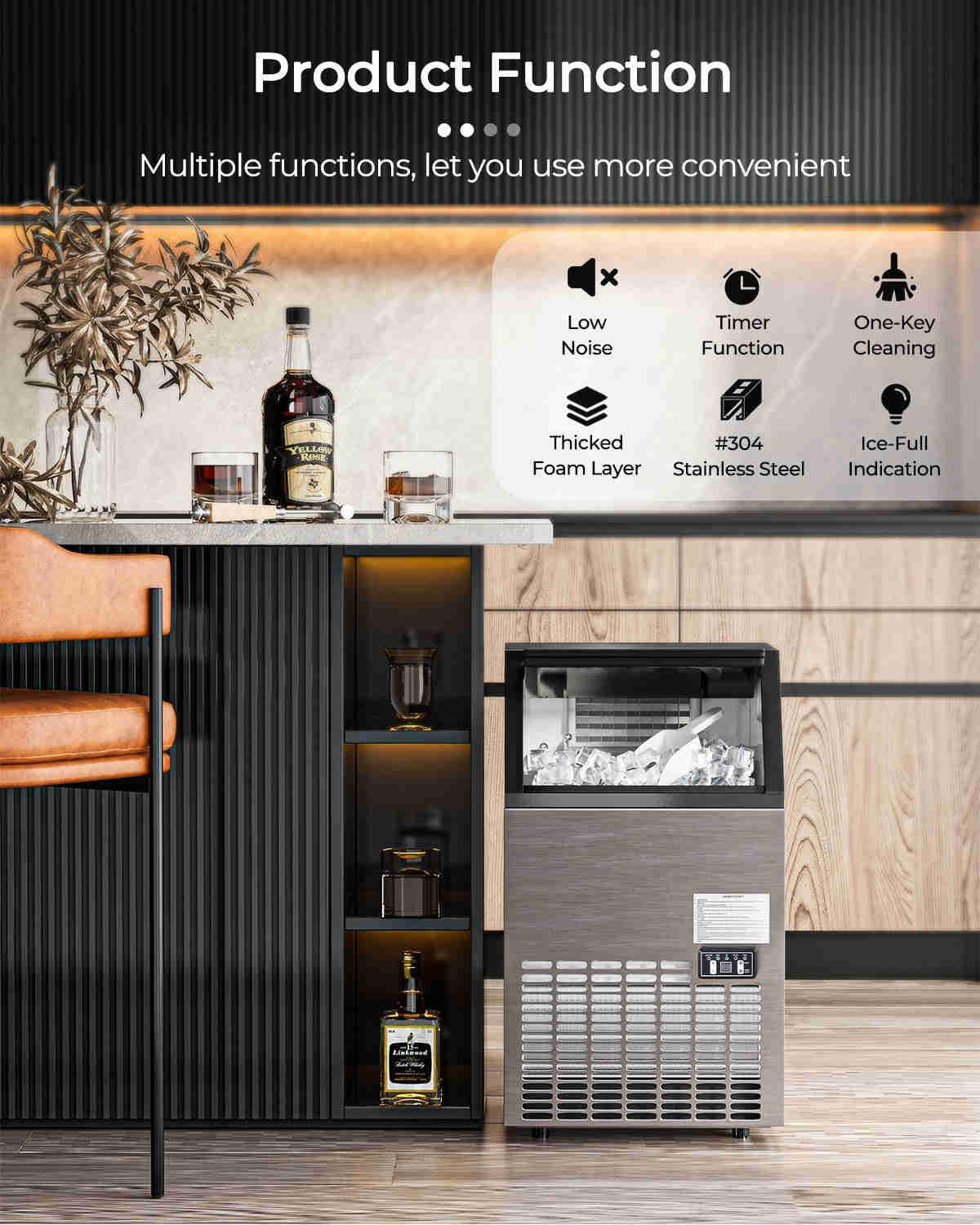 Costzon Commercial Ice Maker, Built-In Stainless Steel, 110LBS/24H, 33LBS Storage (Silver)