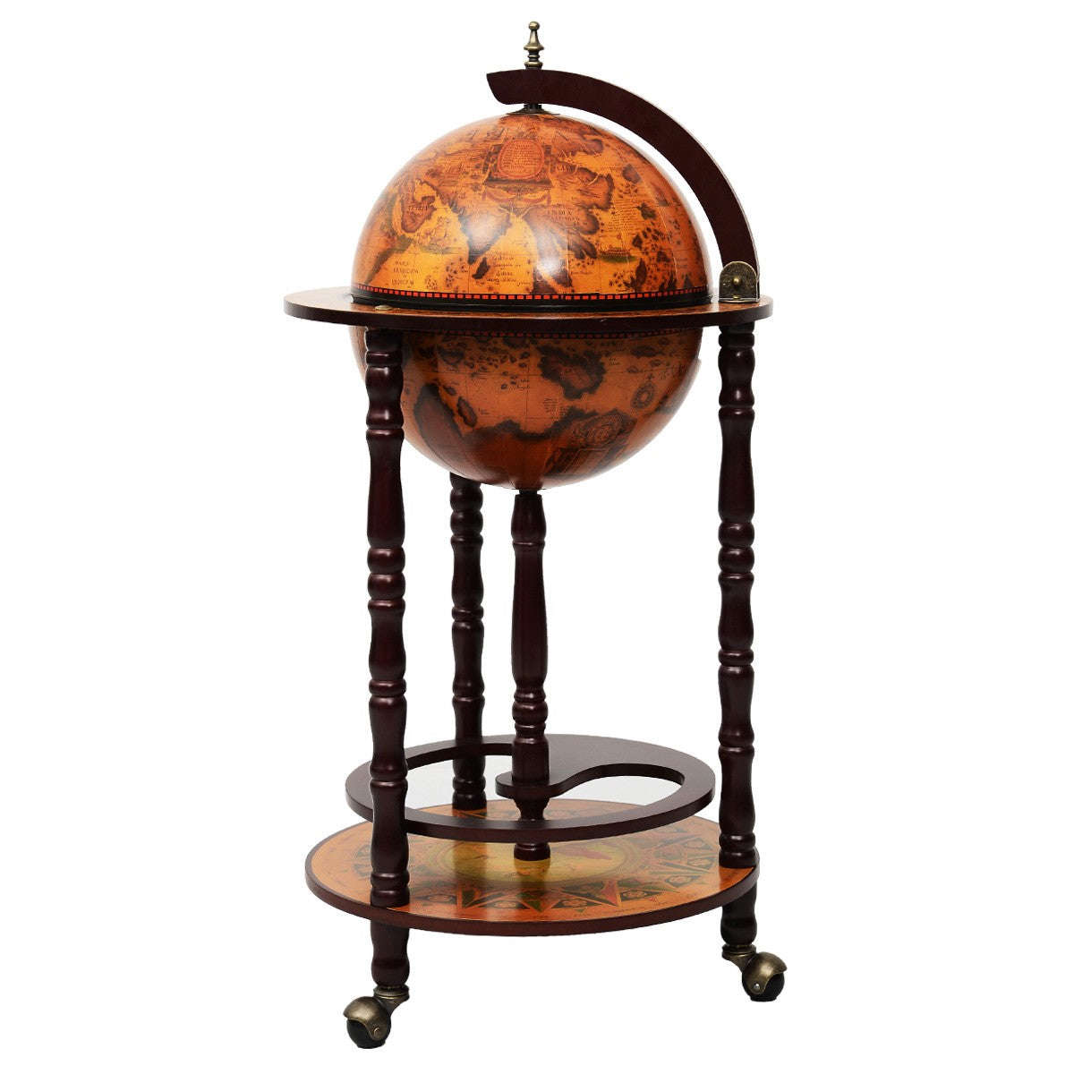 36 Wood Globe Wine Bar Stand 16th Century Italian Rack Liquor Bottle Shelf