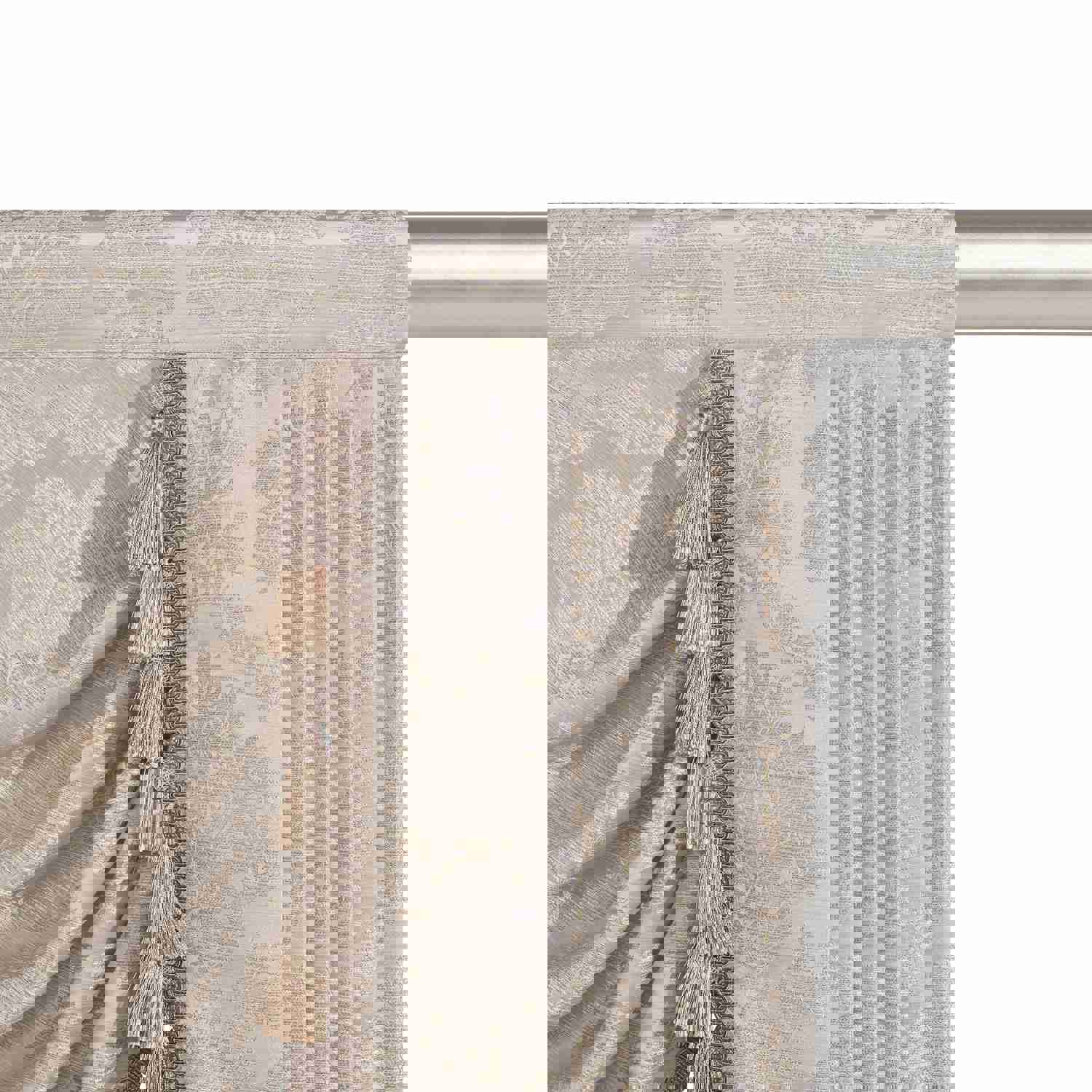 Elysee Swag Valance - Glossy Beige Silver with Gold Glitter Embroidered Waterfall Valance