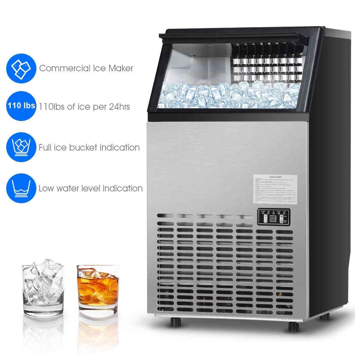 Costzon Commercial Ice Maker, Built-In Stainless Steel, 110LBS/24H, 33LBS Storage (Silver)