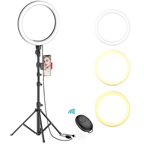 10 Selfie Ring Light with Tripod Stand & Phone Holder for Live Stream/Makeup, Dimmable LED Camera Beauty Ring Light for YouTube TikTok/Photography