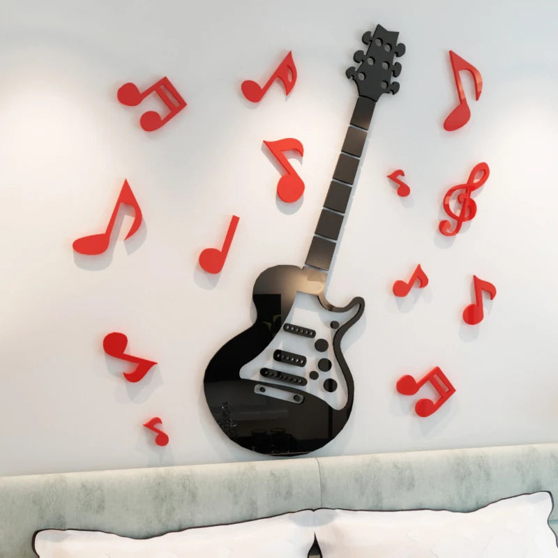 3D Acrylic Guitar Wall Stickers for Music Room, Band Practice, and Home Decor